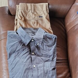 Izod Men's Khaki Chinos And Van Heusen Long Sleeve Shirt